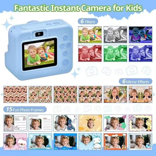 Thermal Instant Print Camera With 32G Card 3 Rolls Paper 1080P Children Digital Video Camera Educational Kids Girl Birthday Gift